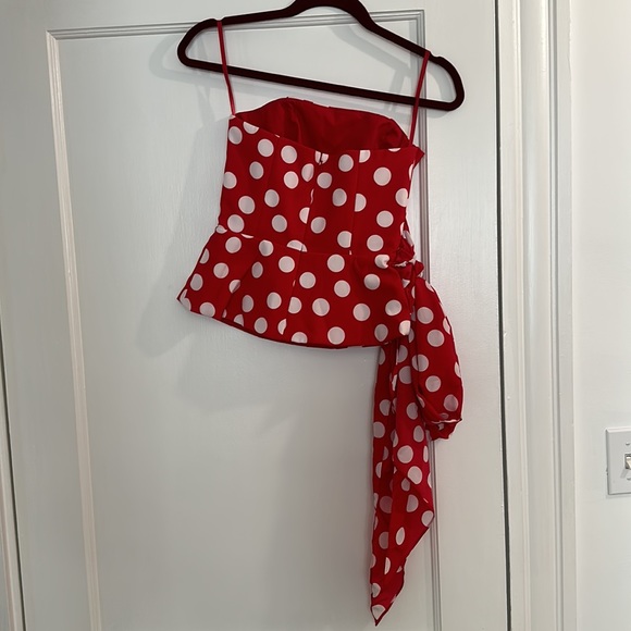Summery red polka dot strapless top with tie - Picture 2 of 3